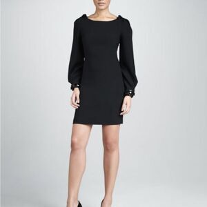 Elie Tahari Black Dress Above knee Cocktail Split Sleeve Jewel Cuff Leonna 4